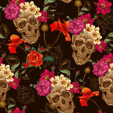Floral With Skull Vector Seamless Pattern Free EPS Vector, Free Vectors File