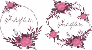 Floral Wreath Icons Pink Flowers Decor Classical Design Free EPS Vector, Free Vectors File