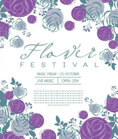 Flowers Festival Banner Various Violet Floral Icons Decor Free EPS Vector, Free Vectors File