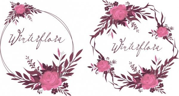 Floral Wreath Icons Pink Flowers Decor Classical Design Free EPS Vector Free Vectors